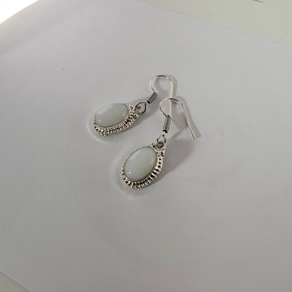 Elegant White Stone Sterling Silver Earrings - Classic Dangle Jewelry - Picture 2 of 6